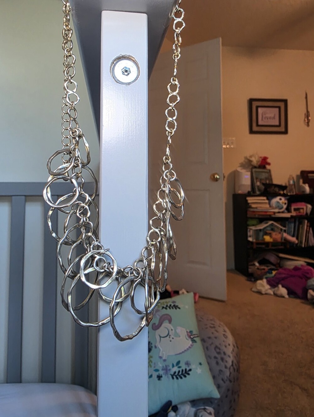 Silver Multi-Link Hammered Metal Loop Statement Necklace